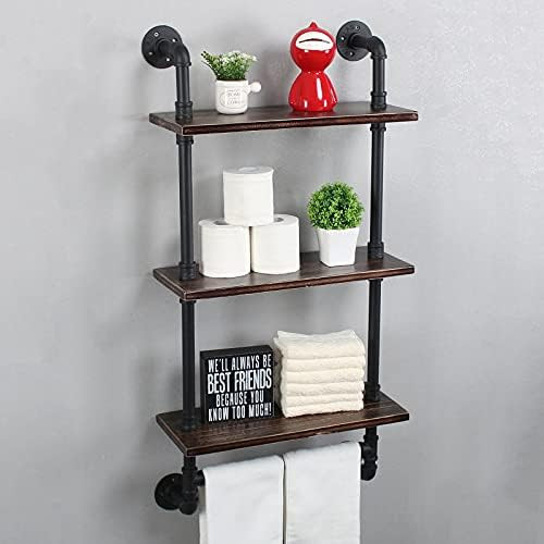 Industrial Pipe Shelf Bathroom Shelves Wall Mounted,19.6in Rustic Wood Shelf with Towel Bar,3 Tier F | Amazon (US)