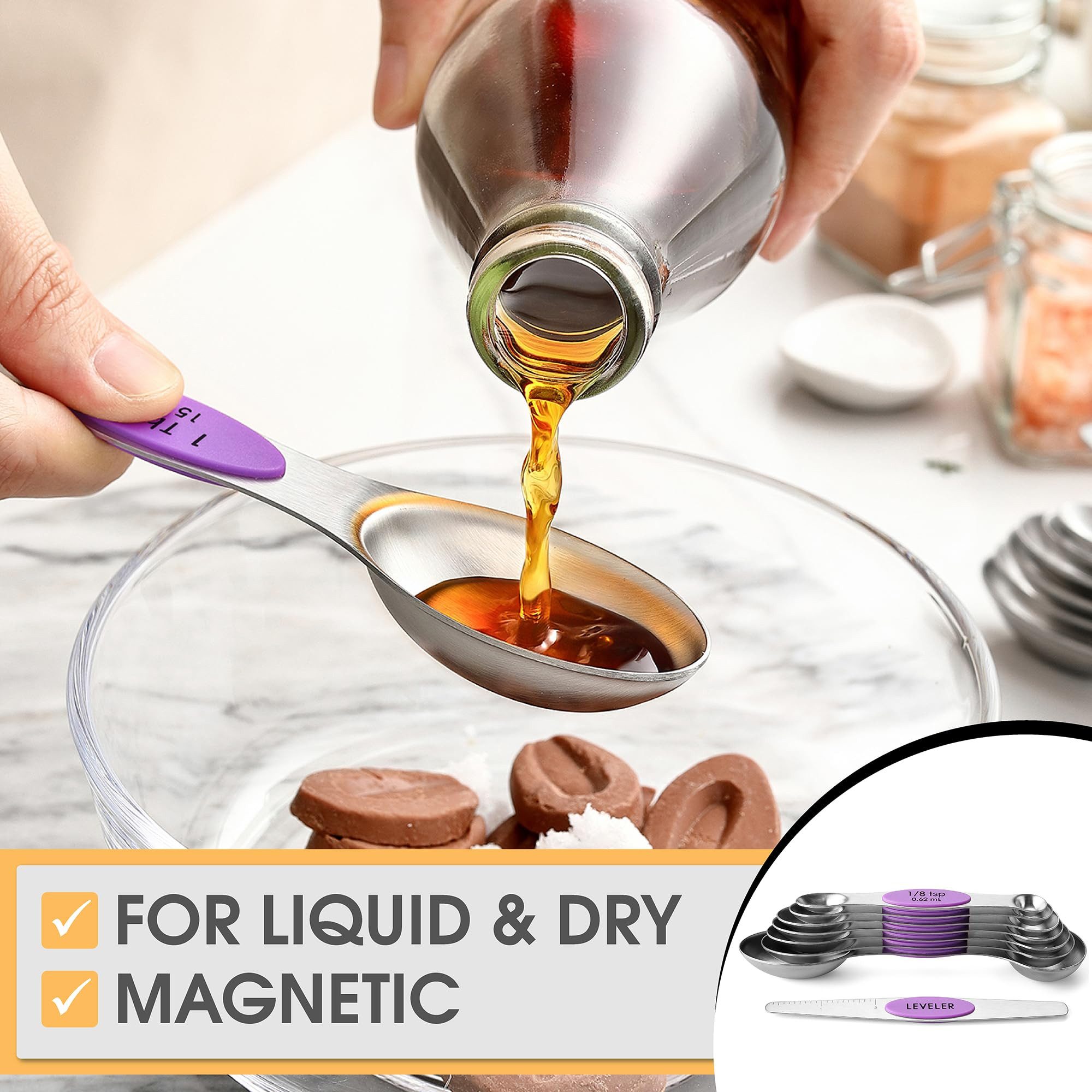 Spring Chef Stainless Steel Magnetic Measuring Spoons Set of 8 with Leveler, Metal Teaspoon & Tab... | Amazon (US)