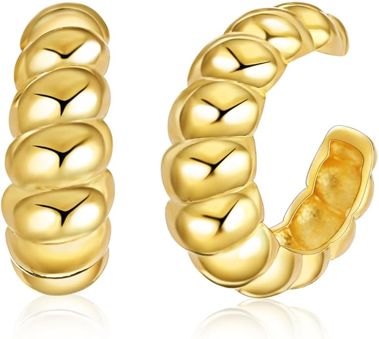 Chunky Ear Cuffs for Women Gold Silver Earrings Non Piercing 18K Gold Plated Stainless Steel Chun... | Amazon (US)
