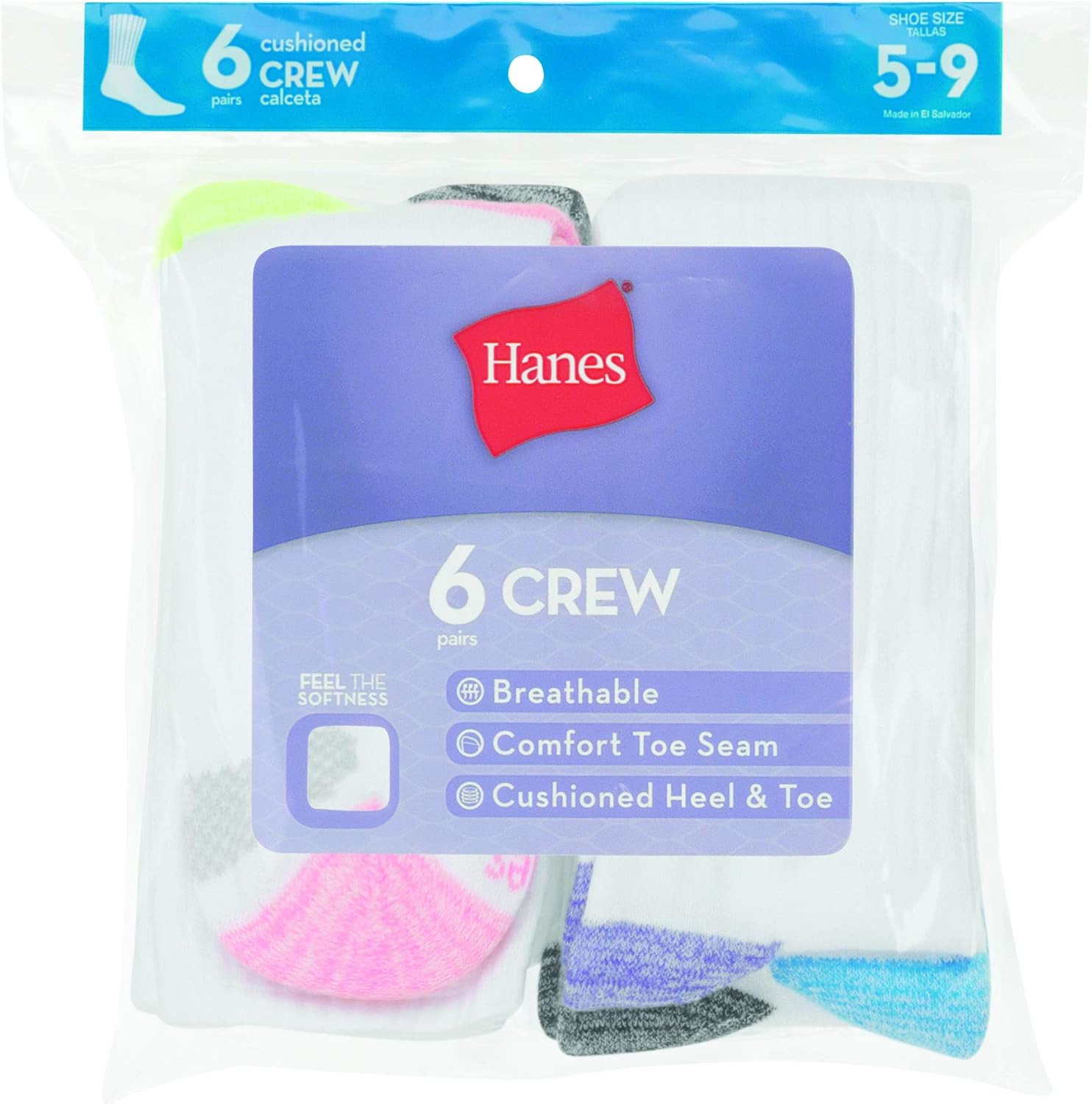 Hanes Women's 6-Pair Plush Comfort Toe Seam Crew Socks | Amazon (US)