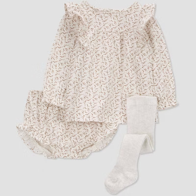 Carter's Just One You® Baby Girls' Floral Dress with Tights Top & Bottom Set - White/Pink | Target