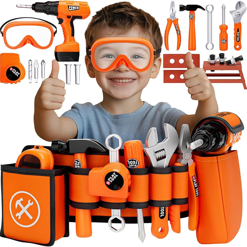 TOY Life Kids Tool Set with Kids Tool Belt & Toy Drill, Toddler Tool Set for Kids Pretend Play, T... | Amazon (US)