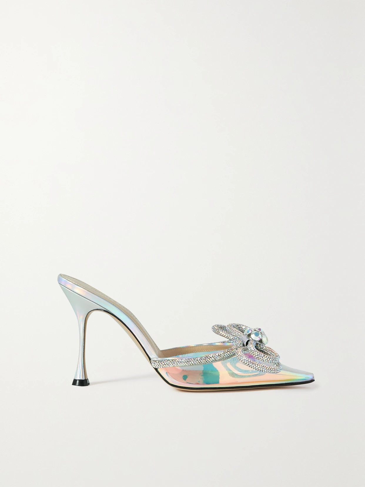 MACH & MACH - Double Bow Crystal-embellished Iridescent Pvc Mules - Neutrals | NET-A-PORTER (US)