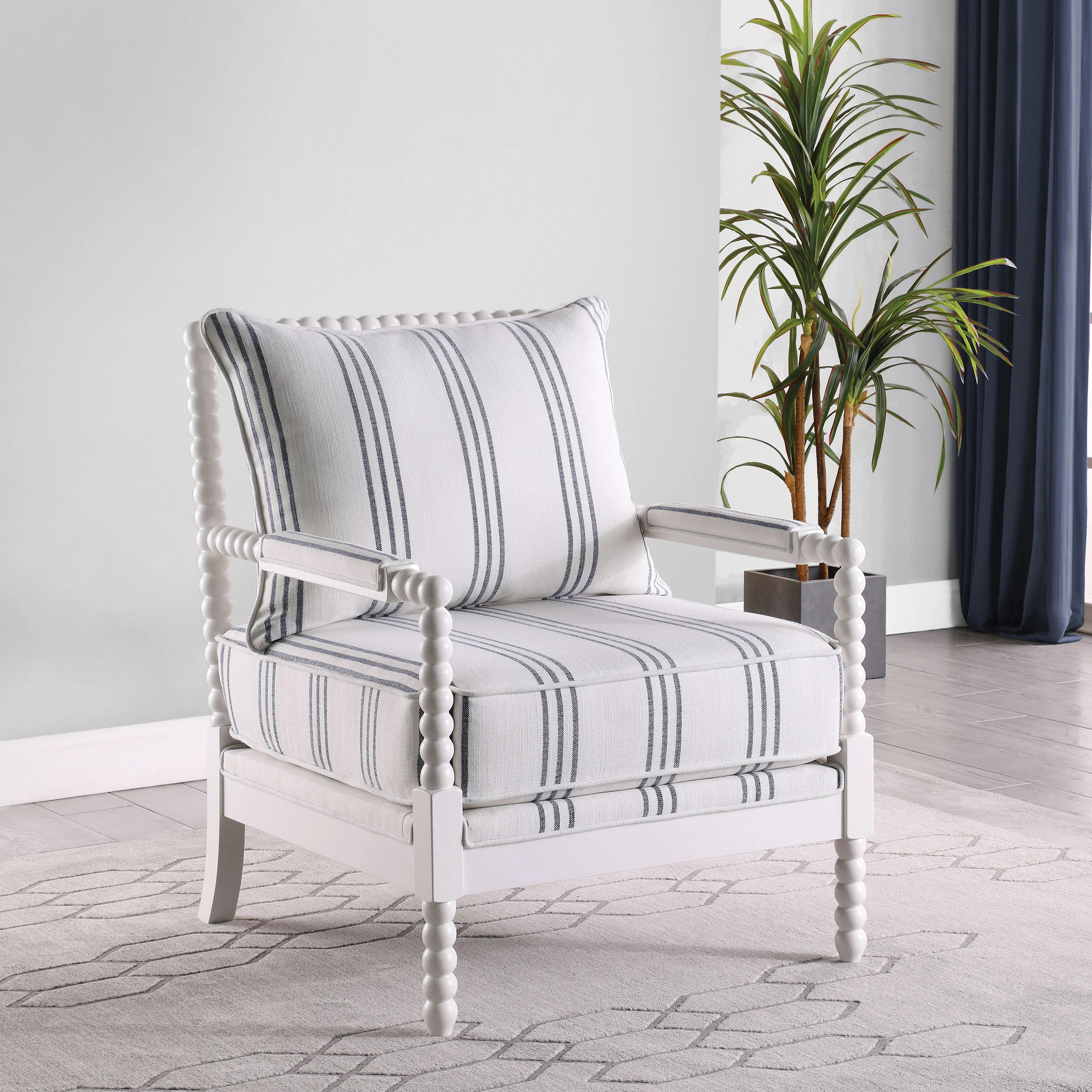 Herndon Upholstered Bobbin Accent Chair White and Navy | Wayfair North America