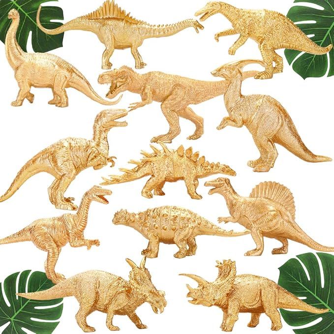 Metallic Gold Plastic Dinosaurs Figurine Toys, 12PCS Jumbo Golden Dinosaur Figures for Boys Girls... | Amazon (US)