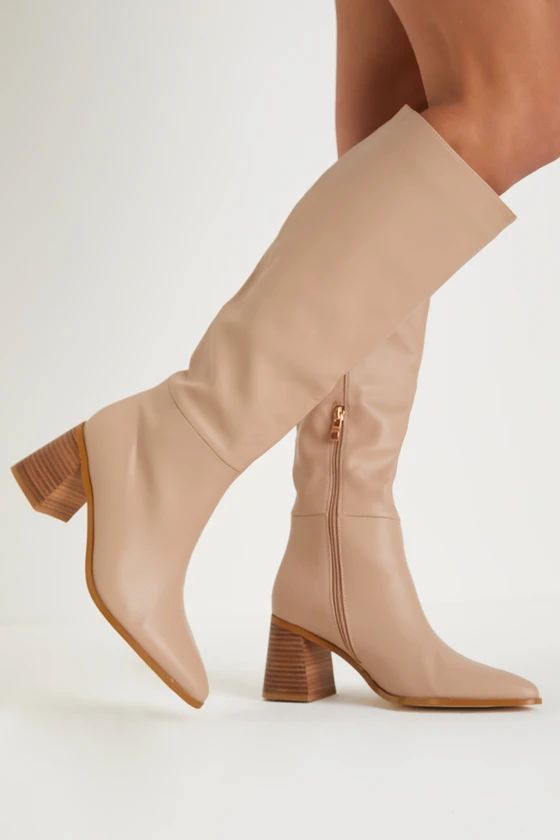 Holden Biscuit Beige Pointed-Toe Knee-High Boots | Lulus