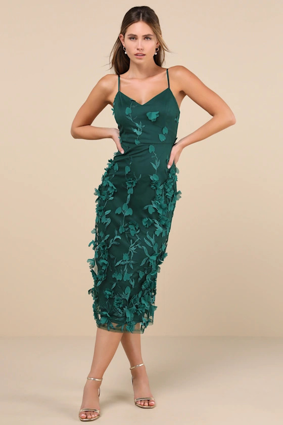 Limitless Adoration Emerald 3D Floral Embroidered Midi Dress | Lulus