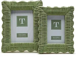 Two's Company Green Wicker Weave Set of 2 Photo Frame Includes 2 Sizes: 4"" x 6"" and 5"" x 7"" | Amazon (US)