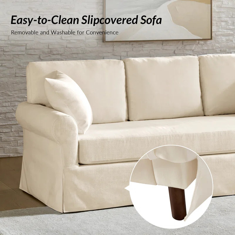 Beachcrest Home™ Ebner 82" Traditional Slipcovered Sofa with Rolled Armrests and Zippered Cushi... | Wayfair North America