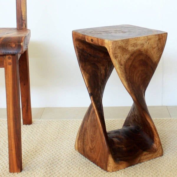 Handmade Wood Twist Stool/End Table (Thailand) - 10" x 10" x 18" | Bed Bath & Beyond