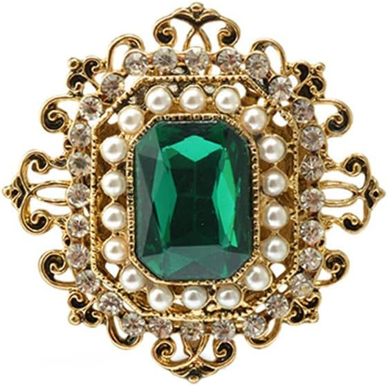 Antique Rhinestone Brooch Pin for Women Girls Gold Tone Vintage Baroque Rectangle Crystal Shell P... | Amazon (US)