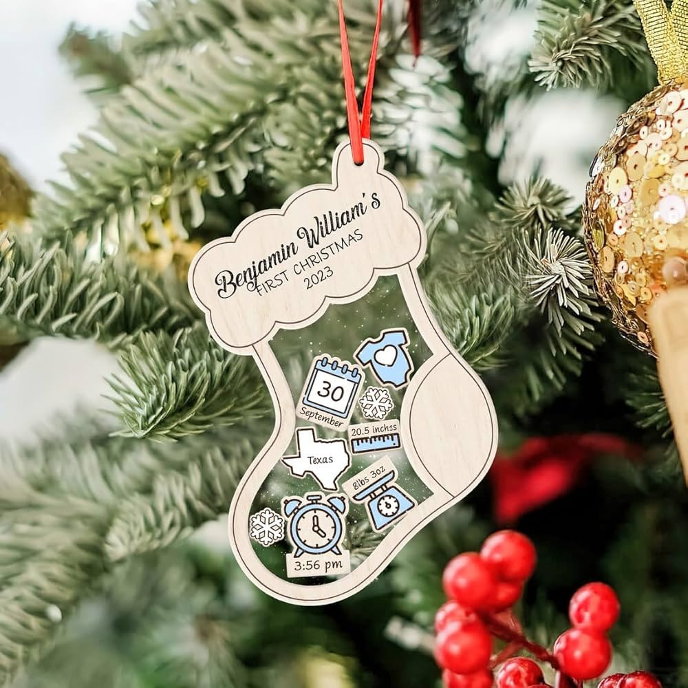 Personalized Stocking Baby's First Christmas Ornament 2023, Custom with Name Baby Girl, Boy Ornam... | Amazon (US)