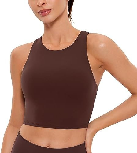 CRZ YOGA Butterluxe High Neck Crop Tank Tops for Women - Racerback Padded Longline Sports Bras Wo... | Amazon (US)