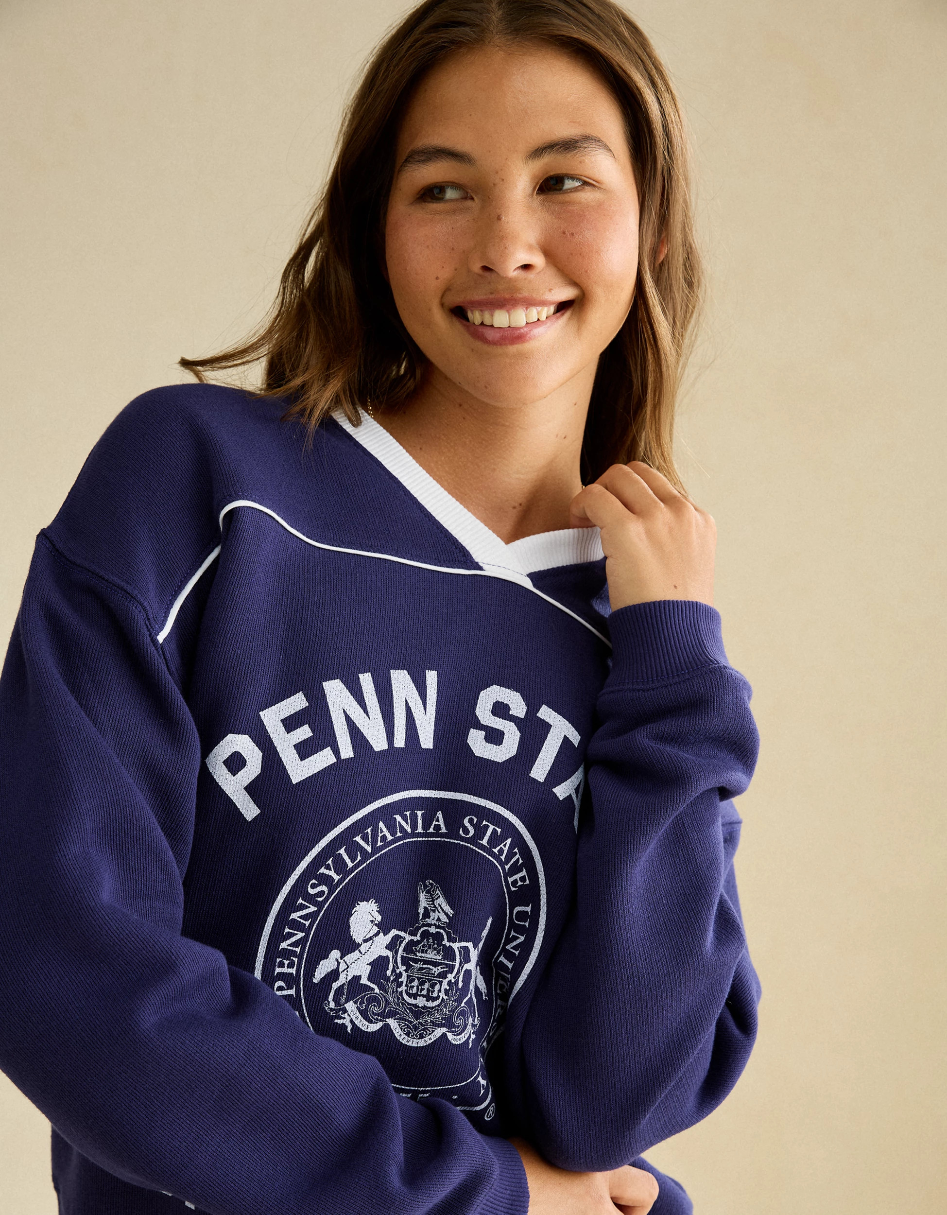 AE Penn State V-Neck Graphic Sweatshirt | American Eagle Outfitters (US & CA)