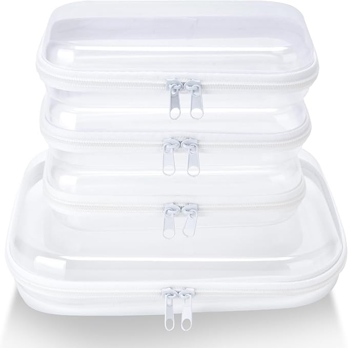 4 pcs Clear Zipper Pouches,Hard Shell Zipper Case, Toiletry Bag for Travel, CLear Diaper Bag, Toi... | Amazon (US)