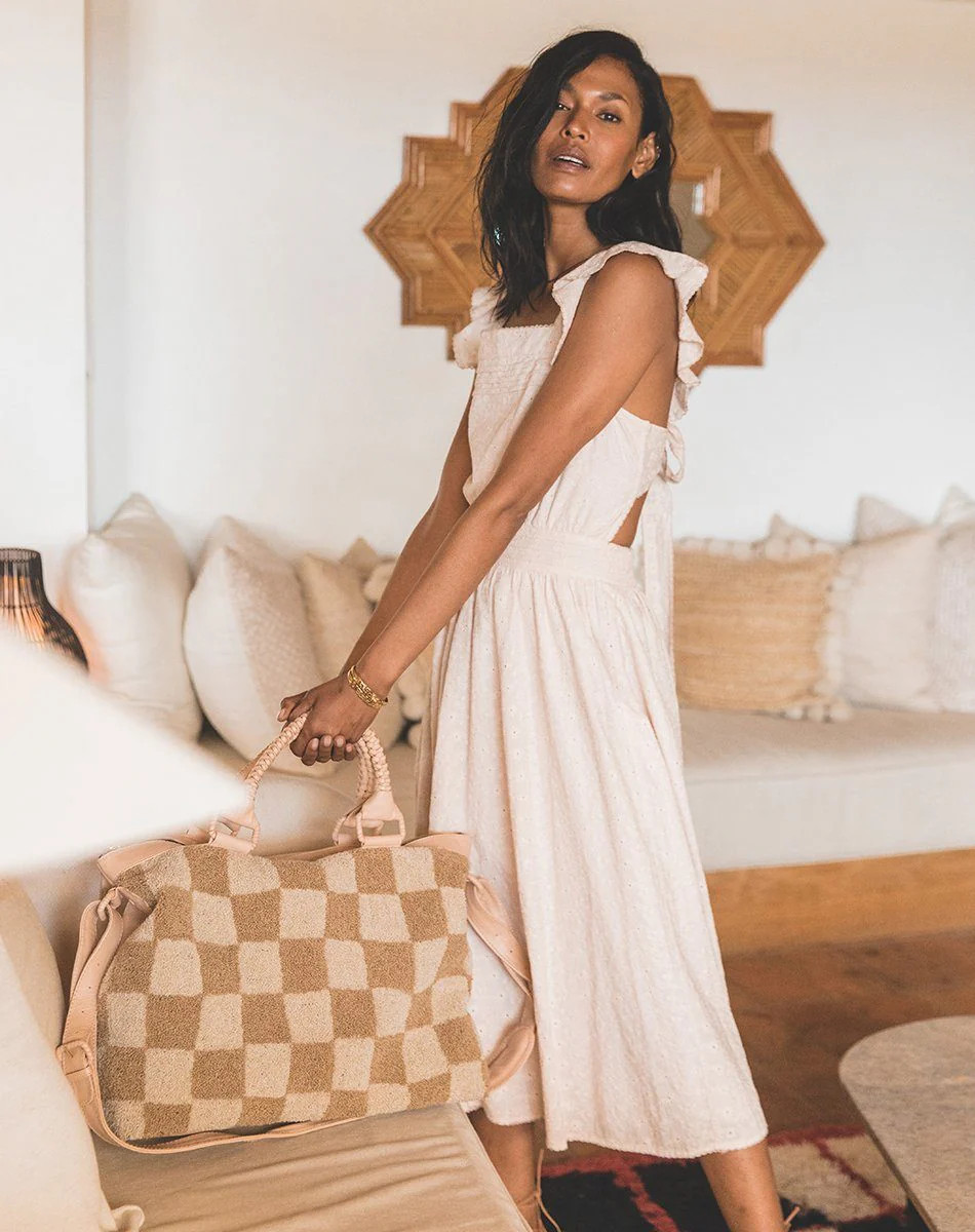 Shop Checkered Beige Weekender | Cleobella | Cleobella LLC