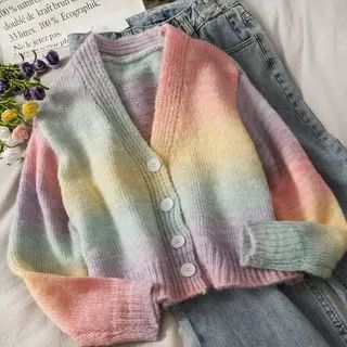 Rainbow-Gradient Knit Cardigan Rainbow - One Size | YesStyle Global