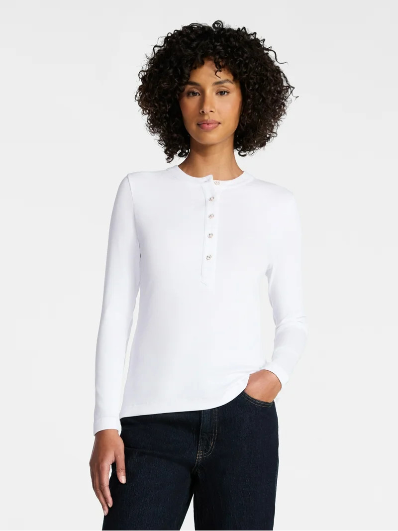 Time and Tru Women's Ribbed Henley with Long Sleeves, Sizes XS-XXXL | Walmart (US)
