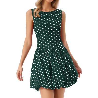 INSPIRE CHIC Women's Polka Dot Summer Sleeveless Ruffle Hem Crew Neck A-Line Mini Dresses Small Dark Green | Target