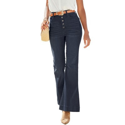 Women's Flared Button Fly Jeans - LASCANA - Dark Blue Solid 2 | Target