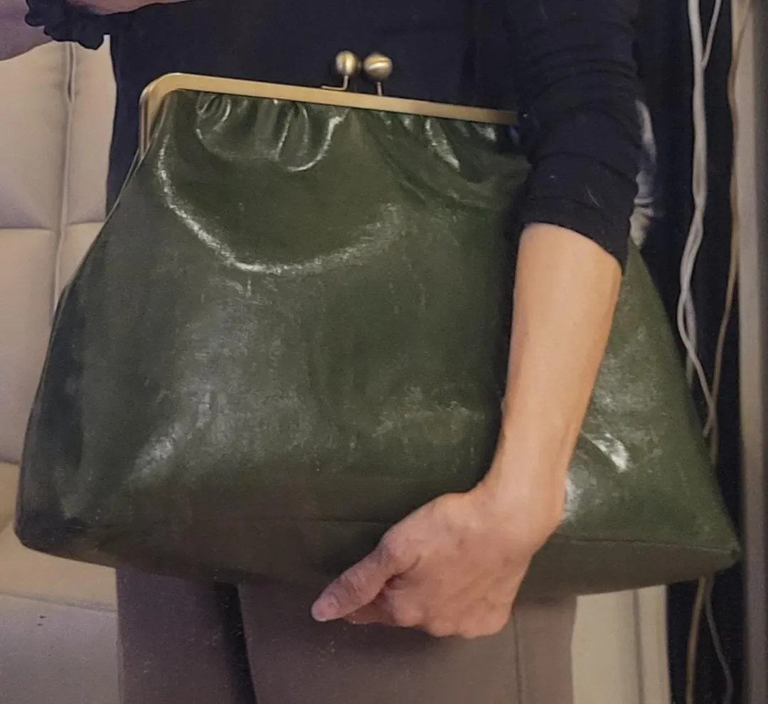 Vegan Leather Super Large Kiss Lock Clutch Bag - Etsy | Etsy (US)