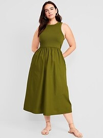 Fit &amp; Flare High-Neck Combination Midi Dress for Women | Old Navy (US)