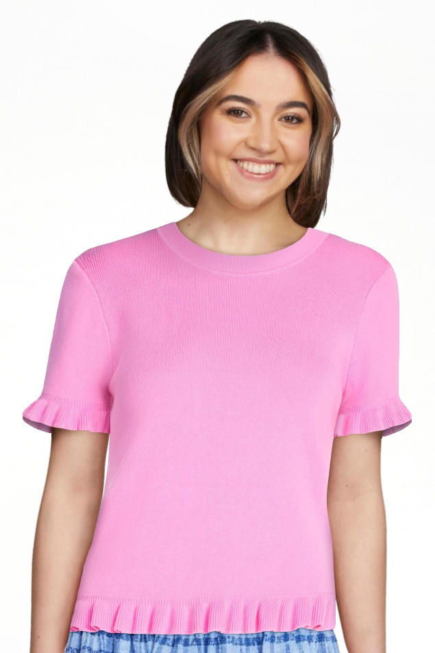 Free Assembly Women\u2019s Ruffle Trim Sweater with Short Sleeves, Lightweight, Sizes XS-XXL | Walmart (US)