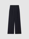 Reiss Navy Eden Half-Elasticated Wide Leg Trousers | Reiss UK