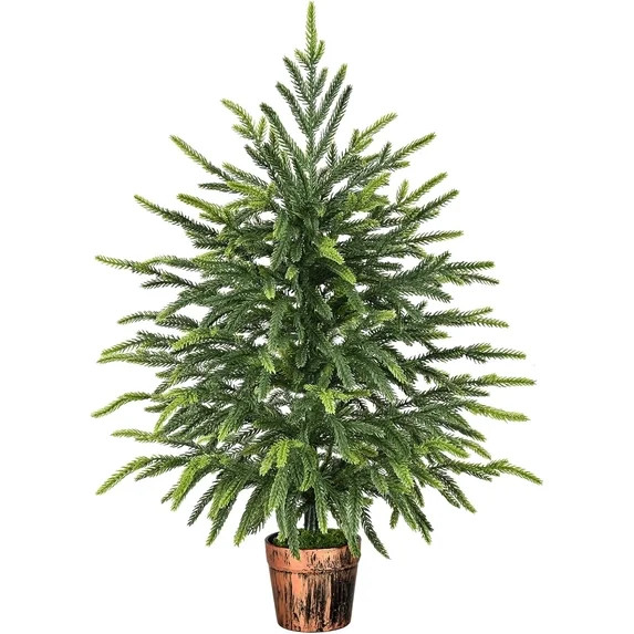Lyacmy 2ft Tabletop Christmas Tree Potted Faux Norfolk Pine for Indoor, Artificial Topiary Cedar ... | Walmart (US)