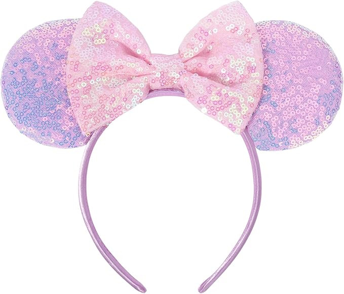 Mouse Ears Headband,Purple Princess Ears Glitter Headband for Adult Women Girls Parks Ears for Tr... | Amazon (US)