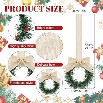 Retrowavy 12 Pcs Christmas Kitchen Cabinet Wreaths with Ribbon 3.94 Inch Mini Christmas Wreath Sm... | Amazon (US)
