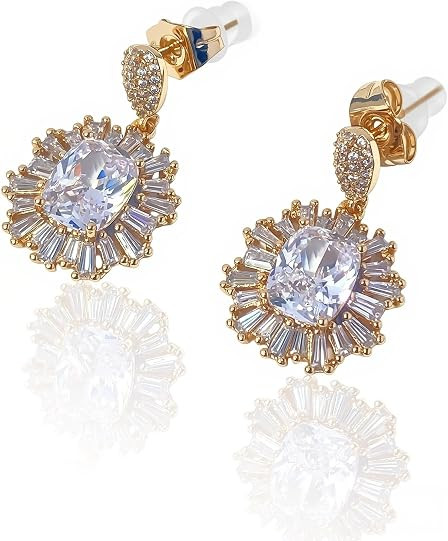 Gold Plated Dressy Drop Earrings for Women, Sparkly Dangle Earrings for Formal, Party, Wedding Guest, Cubic Zirconia Statement Earrings | Amazon (US)