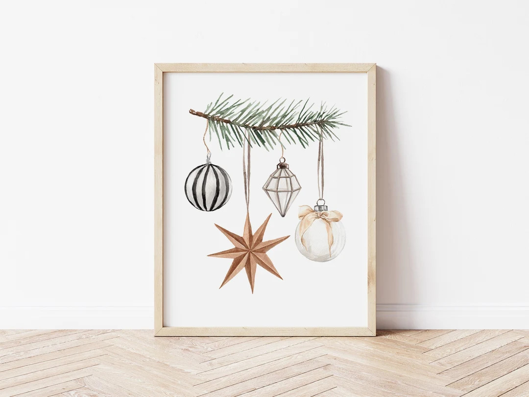 Christmas Ornaments Wall Art Boho Christmas Printable, Cozy Winter Wall Art Printable, Holiday Wa... | Etsy (US)