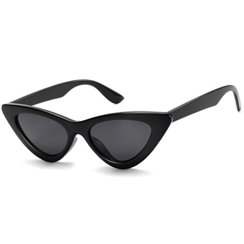 IOHLNG Retro Vintage Cat Eye Sunglasses for Women Men Narrow Cateye Trendy Sun Glasses Black Frame Shades Grey Lens | Amazon (US)