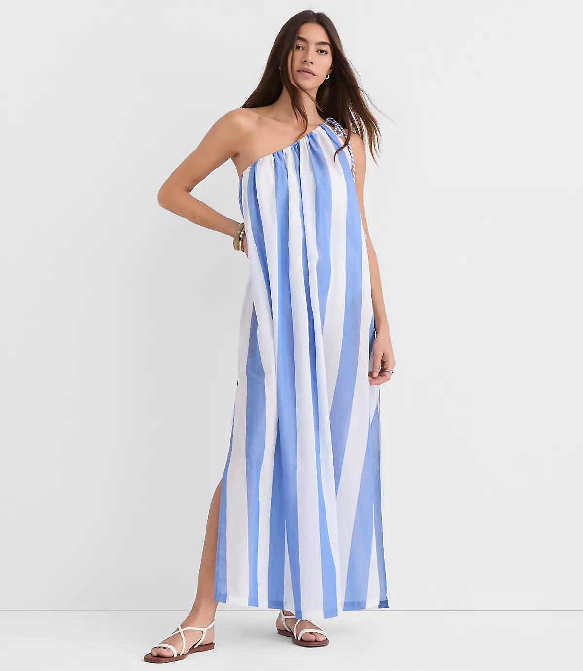 LOFT Beach Striped One Shoulder Swimsuit Coverup | LOFT