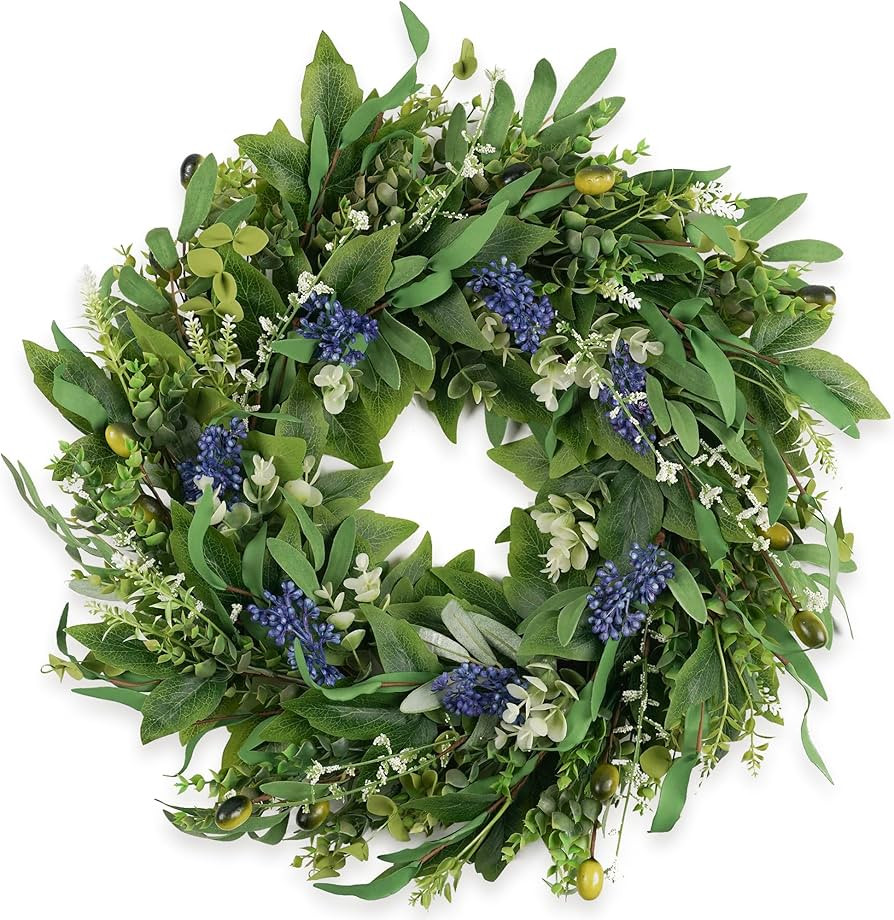 Wreaths for Front Door 22", Door Spring Wreath with Eucalyptus Olive Boxwood Leaves, Greenery Wre... | Amazon (US)