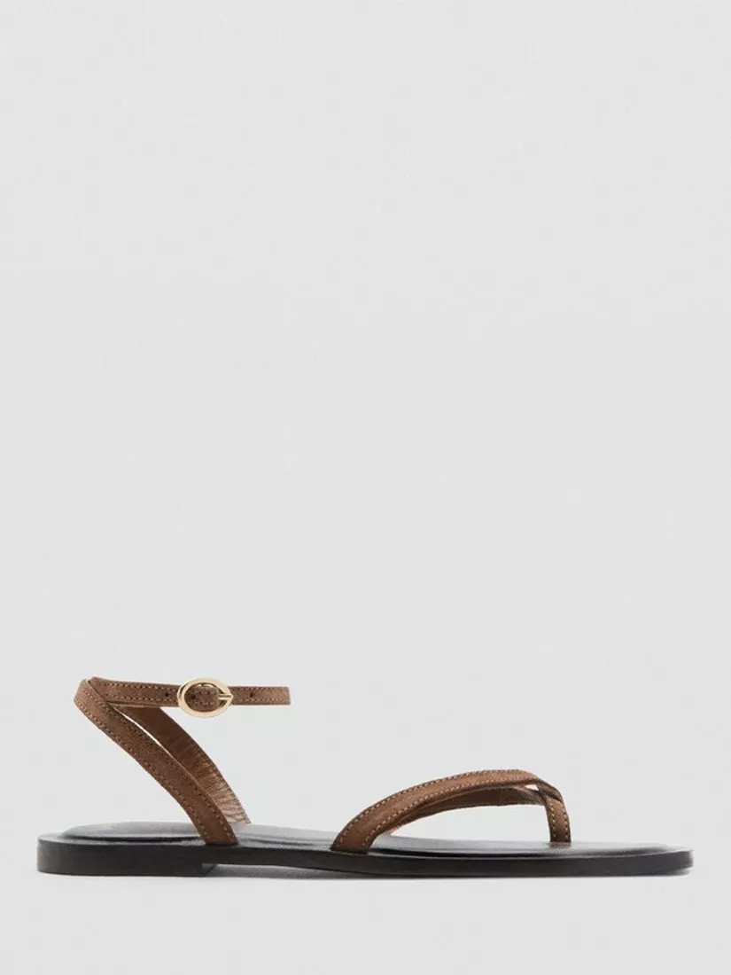 Mango Leather Strappy Ankle Square Toe Sandals, Sand | John Lewis (UK)