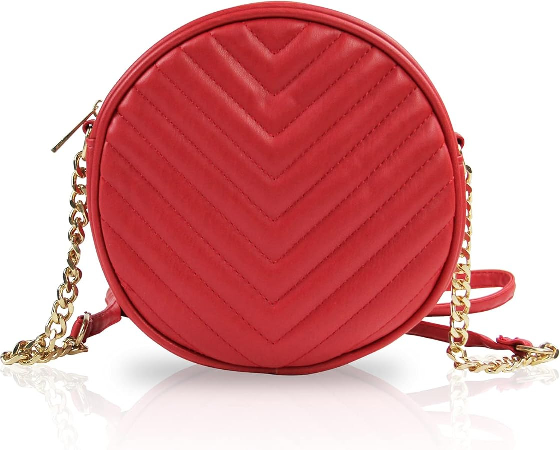 Round Crossbody Bag for Women,PU Leather Shoulder Bag with Metal Chain Strap, Cellphone Purses wi... | Amazon (US)