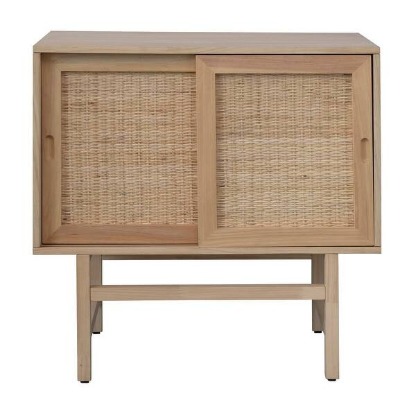 Woven Rattan & Pine Wood Cabinet with Sliding Door | Bed Bath & Beyond