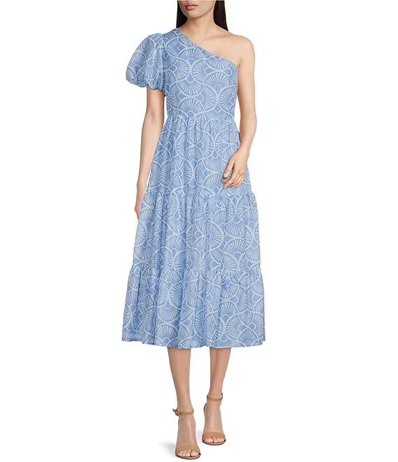 Rylee One Shoulder Puffed Sleeve Tiered Midi Dress | Dillard's