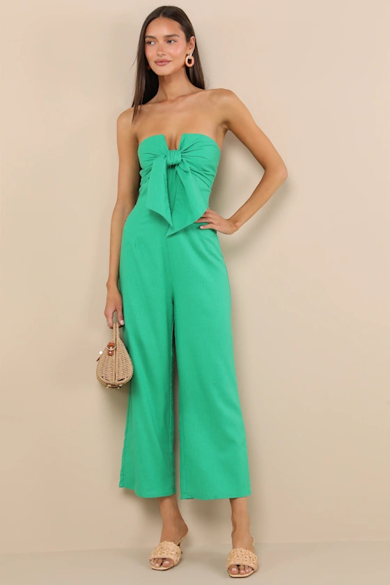 Sunshine Aura Green Tie-Front Strapless Jumpsuit | Lulus