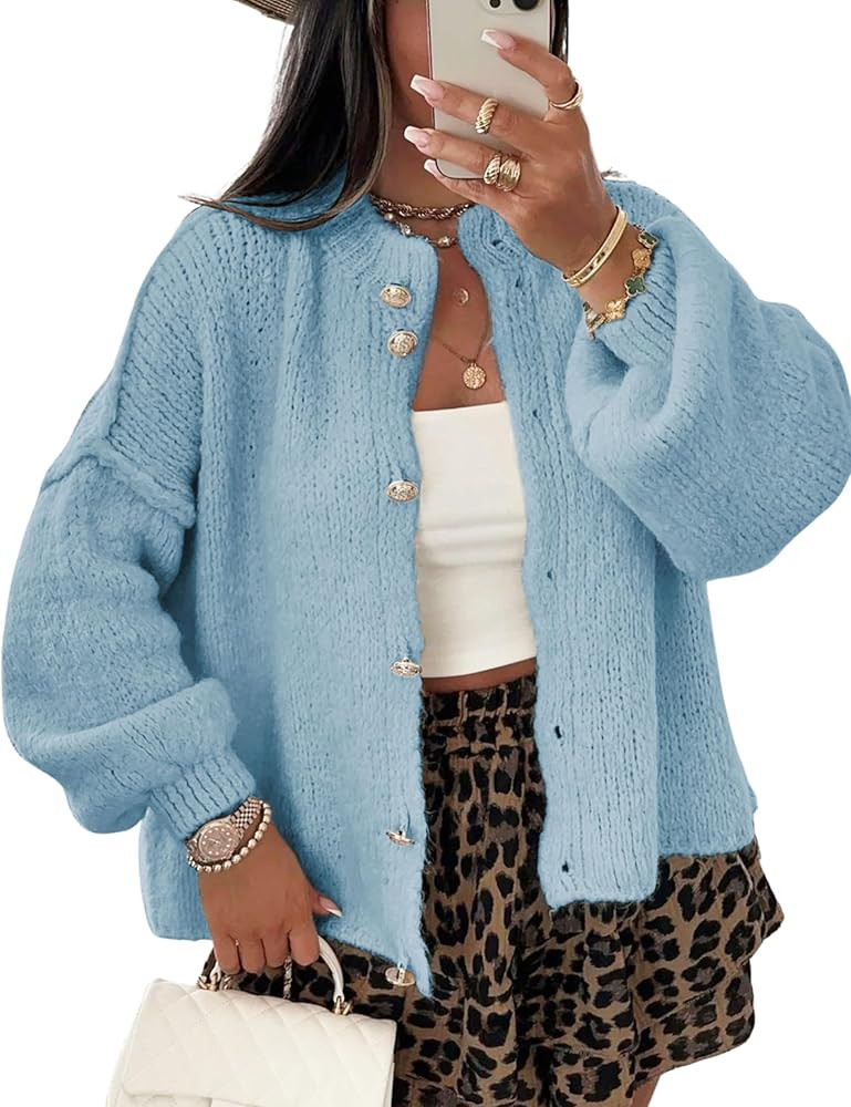 SeekMe Womens Cardigan Sweaters Casual Lightweight Long Sleeve Button Up Knit Oversized 2025 Fall... | Amazon (US)