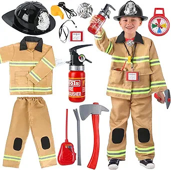 Firefighter Costume for Kids 3-5, Fireman Costume for Boys with Toy Accessories Set, Firefighter ... | Amazon (US)