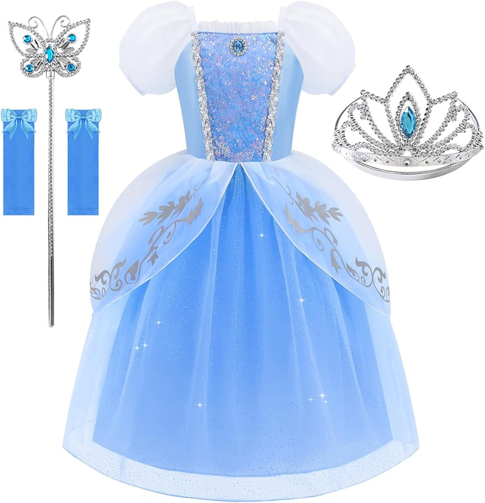 Princess Cinderella Dress for Girls Puff Sleeve Princess Costume Fancy Dress Up for Halloween Cos... | Amazon (US)