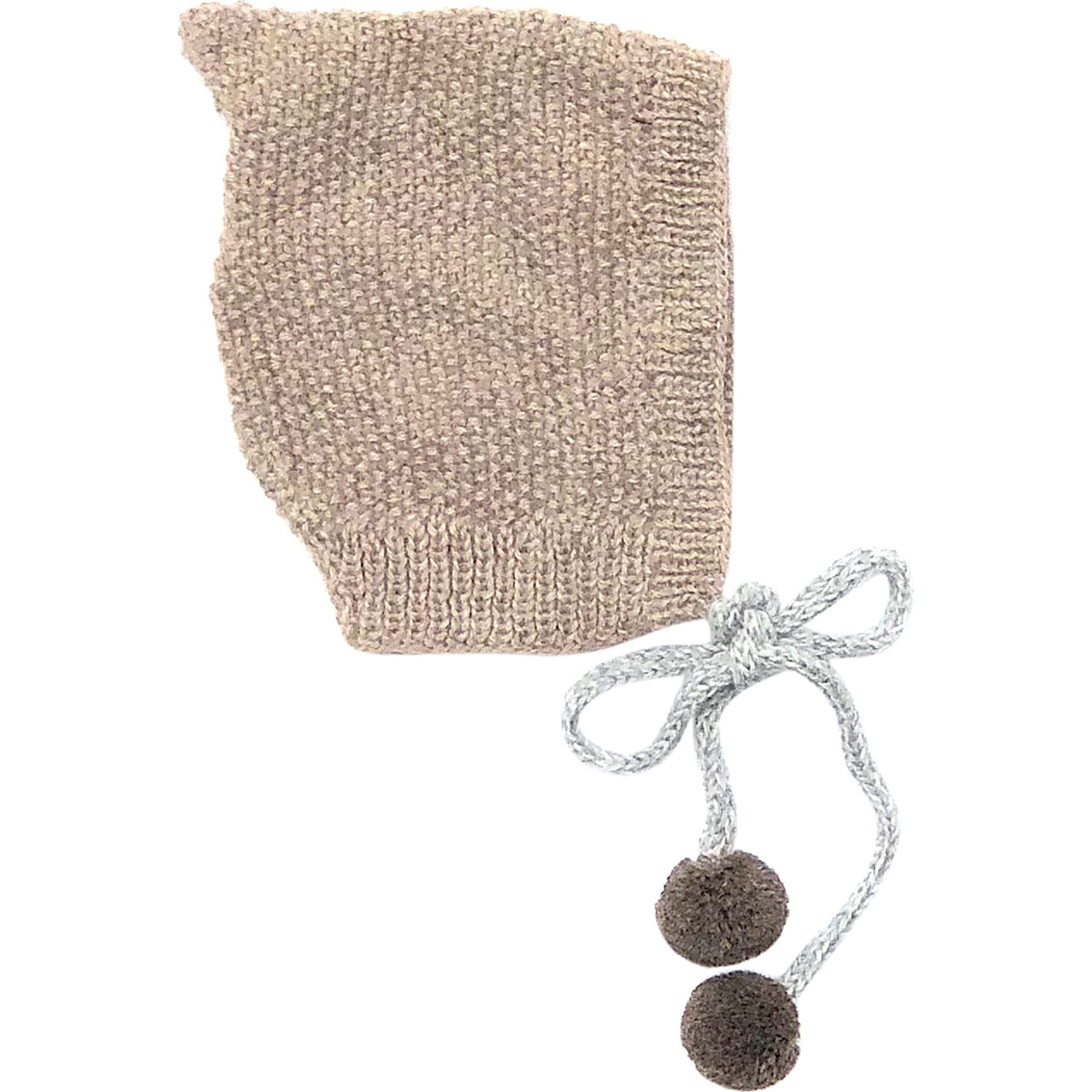 Pom Pom Tie Bonnet, Oat with Chocolate Pom | Maisonette