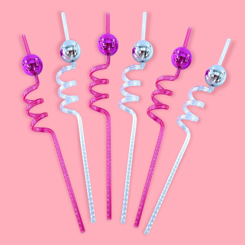 Disco Ball Straws, 20 Ct Sliver And Pink Disco Ball Decor Straws For Disco Party Decorations, Las... | Amazon (US)