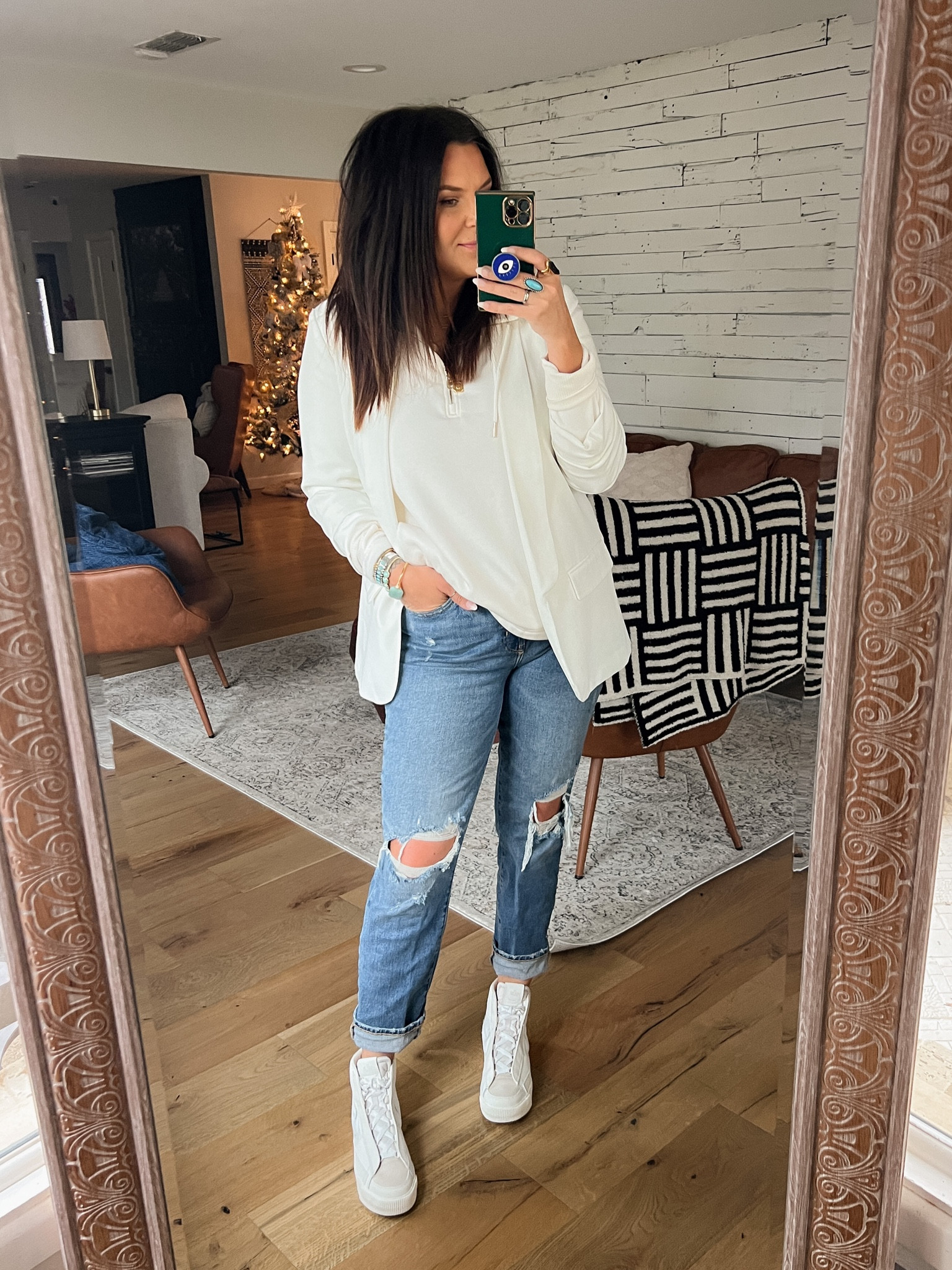 Monochromatic tops, my favorite denim and some new Nikes. Blazer style. 
Hoodie: XL
Blazer: Large 
Denim: true to size (size 10 no stretch)
Sneakers for true to size  

#LTKunder50 #LTKunder100 #LTKshoecrush