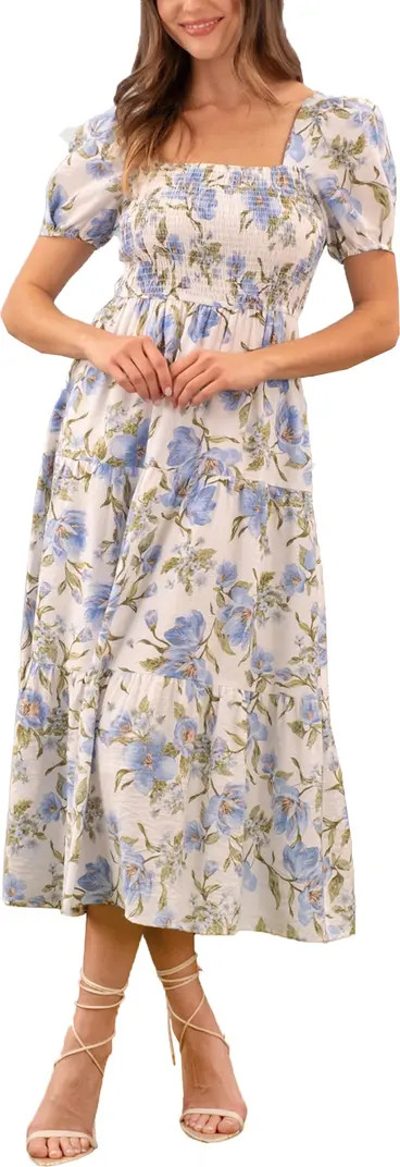 AUGUST SKY Square Neck Puff Sleeve Smocked Floral Dress | Nordstromrack | Nordstrom Rack