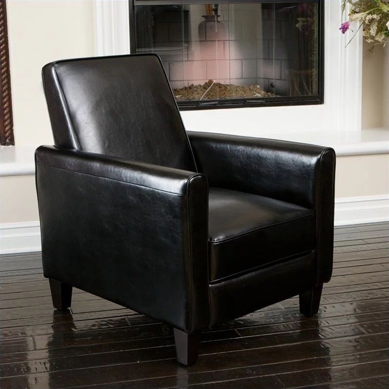 Noble House Delouth Leather Recliner Club Chair in Black | Walmart (US)