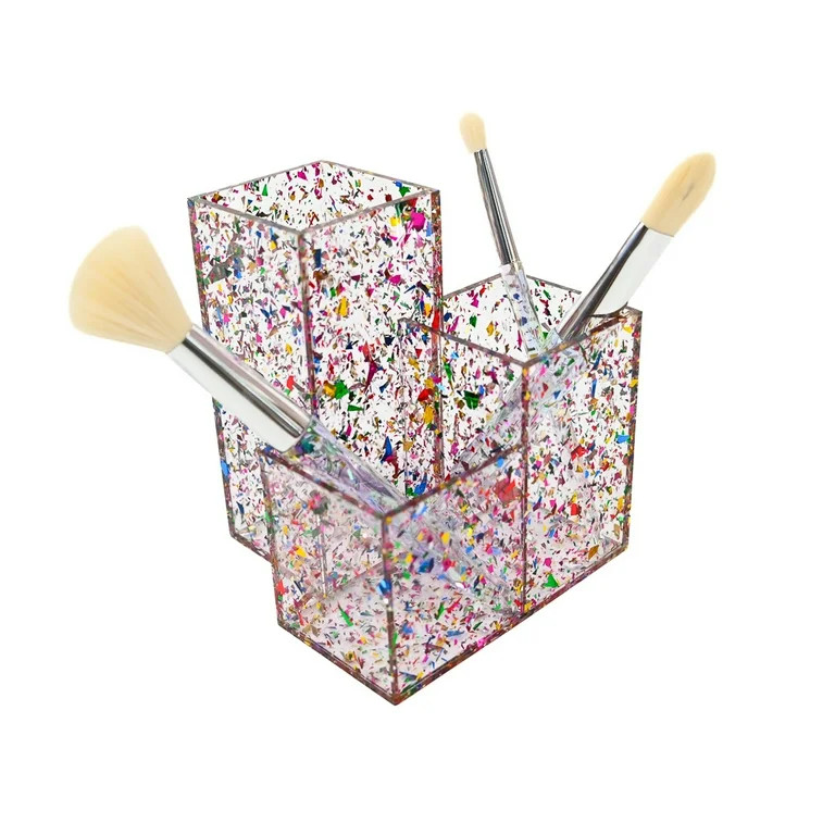 Packed Party On Display Pink Confetti Acrylic Brush Organizer, 4.5"L x 4.5"W x 5.25"H | Walmart (US)